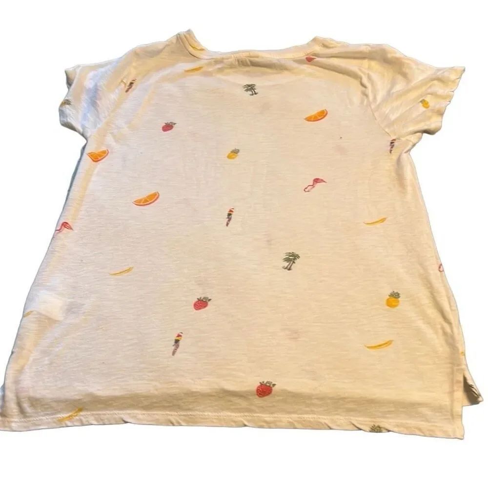 Lucky Brand Women's White Tropical Print Super Soft Short Sleeve T-Shirt Small